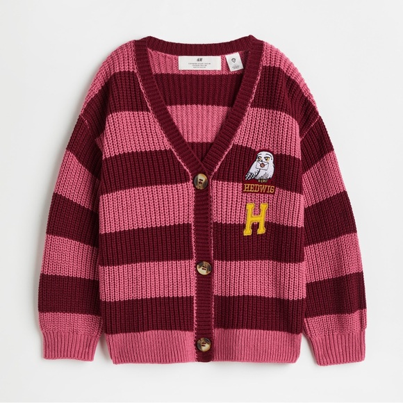 H&M Other - Harry Potter Striped Pink & Burgundy Cardigan with Hedwig the Owl Patch | 8-10Y